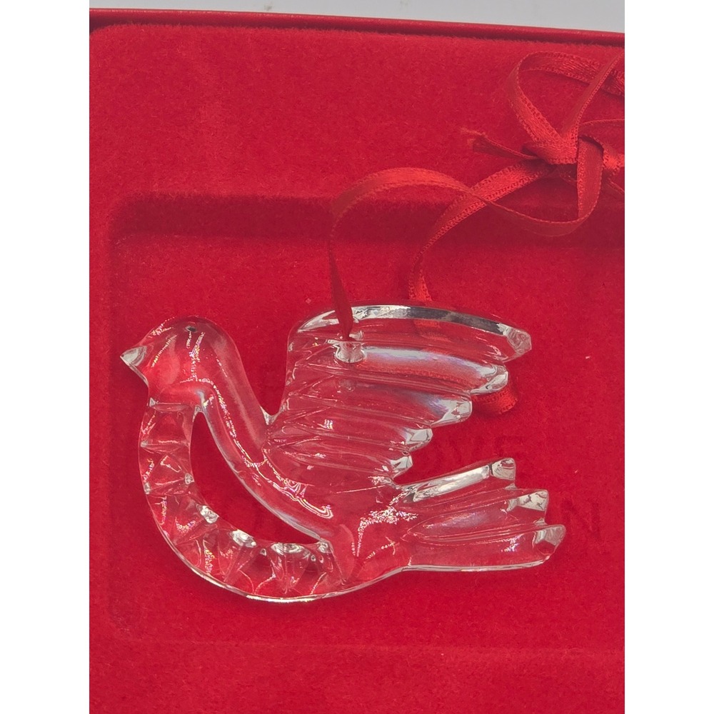 Gorham Full Lead Crystal Dove Christmas Ornament Bird Clear Faceted New In Box